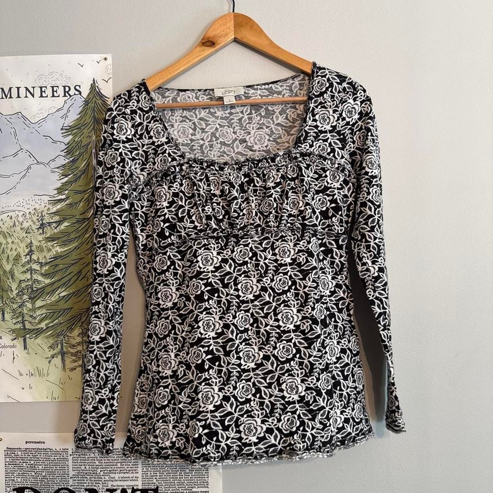 LOFT Floral Square‑Neck Top Soft Femme Romantic Blouse